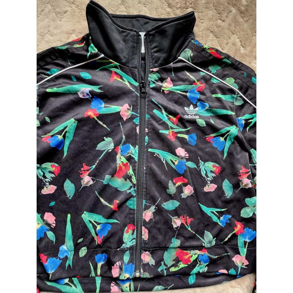 Adidas Originals Women Floral Tulip Cropped Track Jacket Black Multi Size M